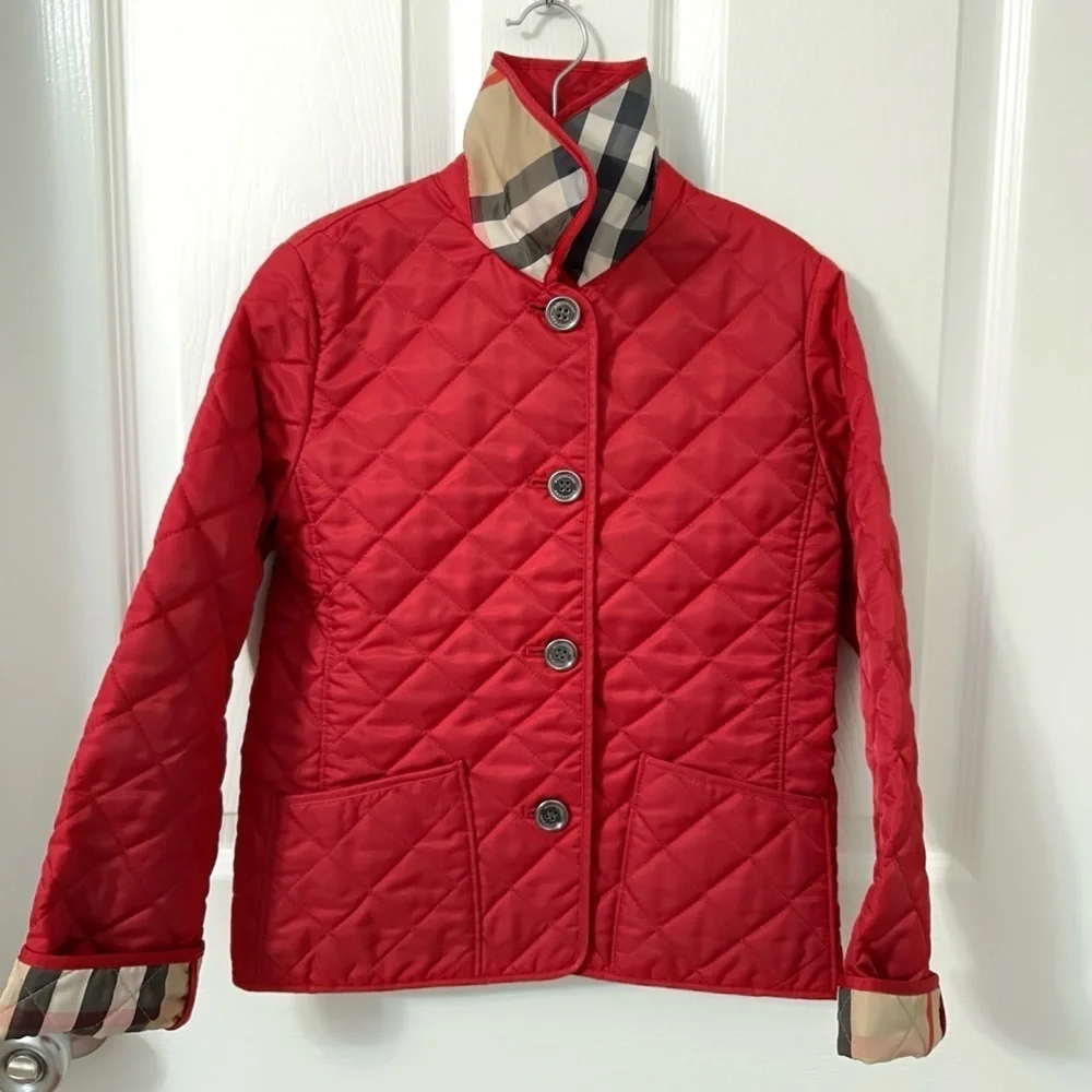 Burberry Kids Red Quilted Puffer Jacket